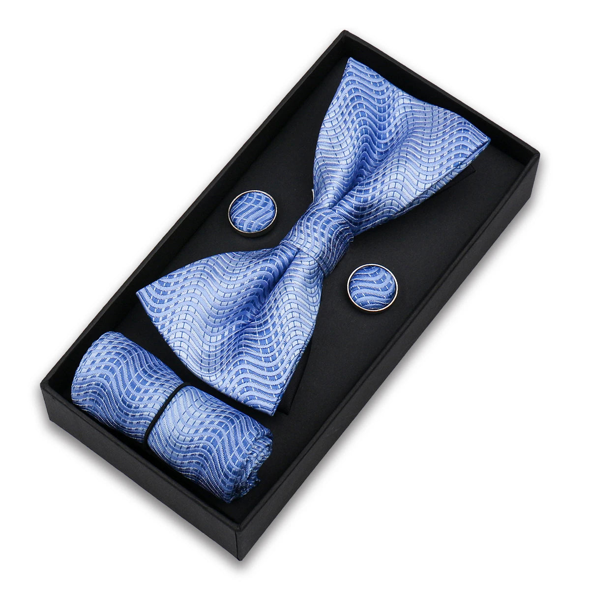 Set De Pajarita Pañuelo Gemelos Regalo Elegante Estilo Para Hombres