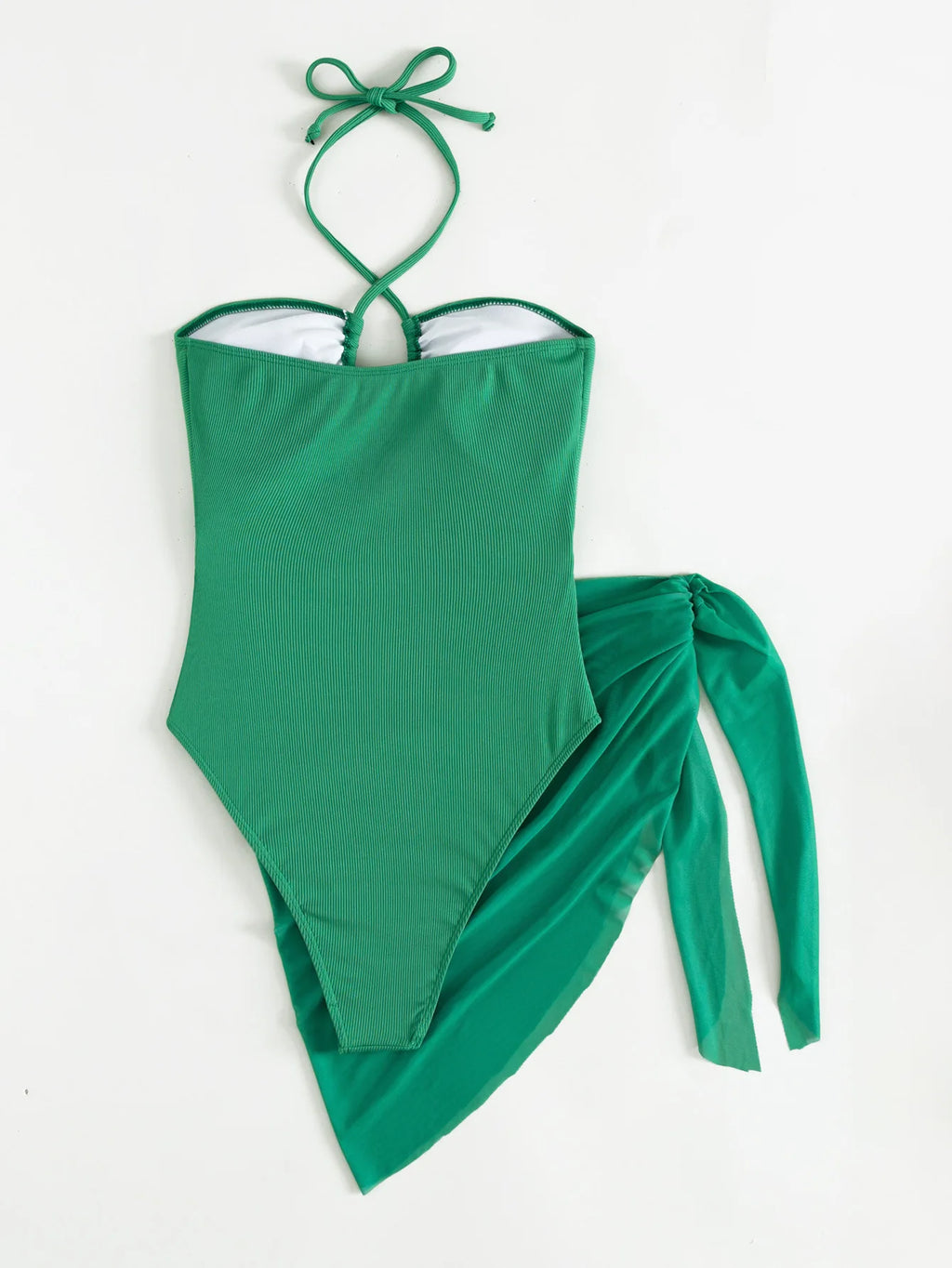 Bañador de Una Pieza Halter Recortado con Falda - Estilo Sexy y Monocromático