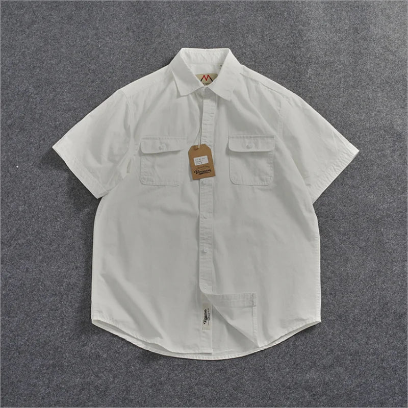 Camisa Informal Hombre | Algodón Retro | Bolsillo Tubo | Manga Corta | Ticotrendy