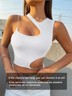 Top corto gótico Grunge con cadena recortada para mujer, ropa de verano Y2K, Top sin mangas liso, estilo callejero, 2023