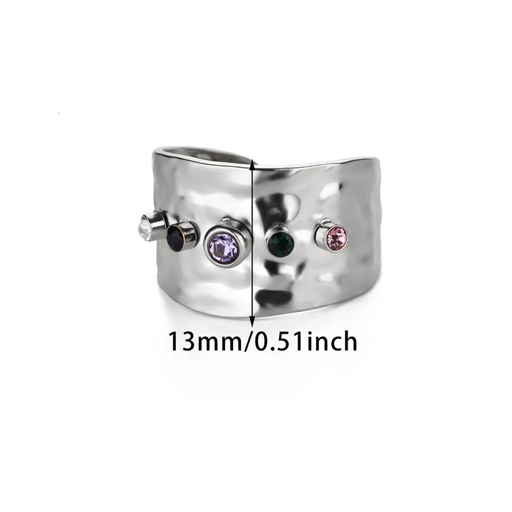 Anillo Ticotrendy Geométrico | Multicapa Circón | Grueso Acero Inox Oro