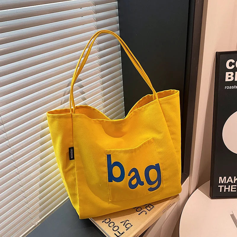 Bolso Hombro Lona Letras Mujer Gran Capacidad Casual