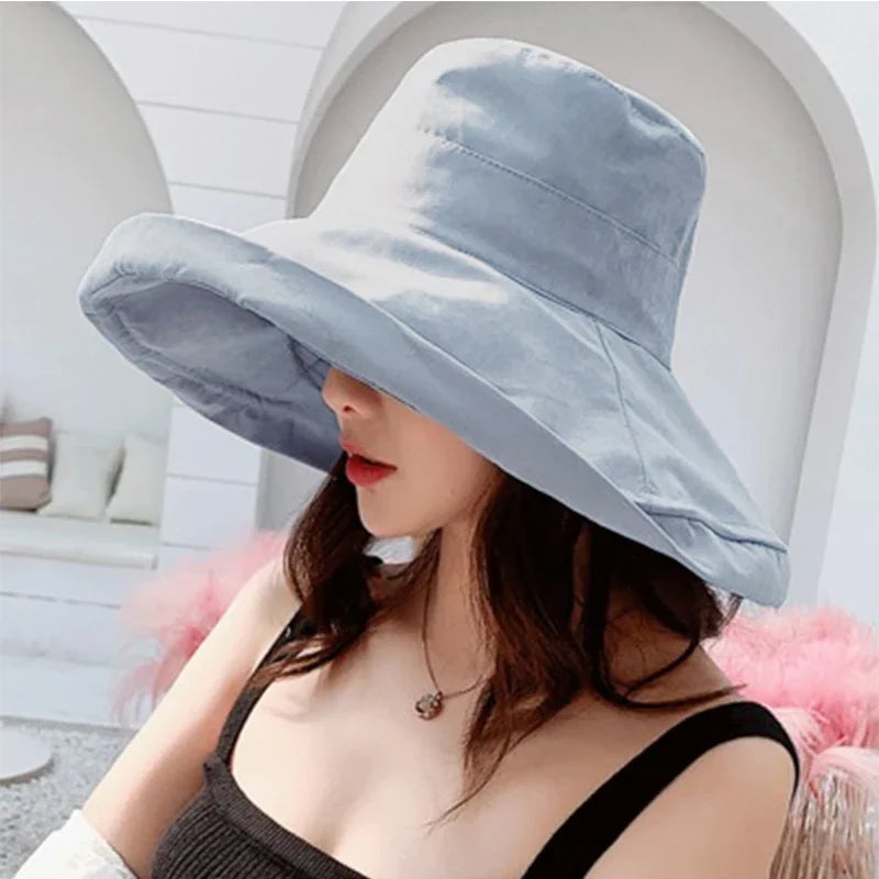 Sombrero con forma de cubo para mujer, sombrero de pescador panameño para las cuatro estaciones, ala grande, doble cara, Color sólido, visera, primavera y verano, 2025