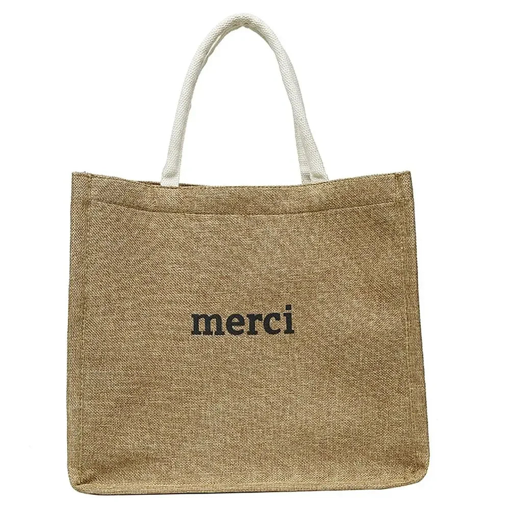 Bolso de Hombro de Lona Grande con Estampado de Letras y Diseño Novedoso