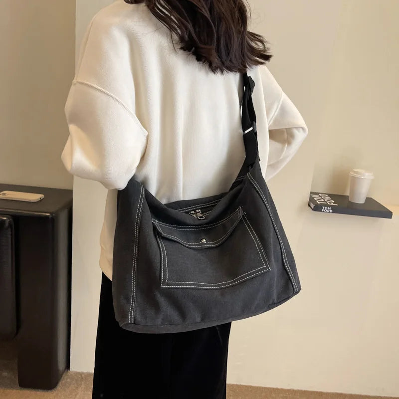 Bolso De Hombro Retro Mujer Lona Grande Casual Universitaria