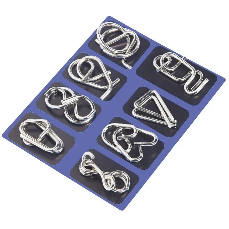 Rompecabezas de anillo chino de Metal para niños y adultos, puzles mágicos, rompecabezas clásicos, IQ Brain Teaser, 8 juegos por paquete
