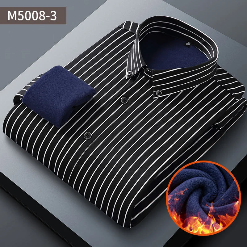 Camisa Rayas Terciopelo Hombre | Engrosada Cálida | Negocios Casual | Invierno S-4XL