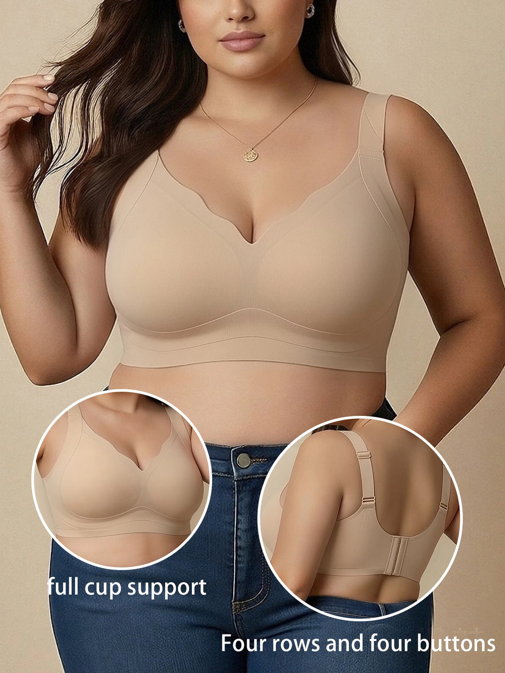 Sujetador Talla Grande Sin Costuras | Push-up Copa Completa | Tirantes Anchos 4 Corchetes | Tico Trendy