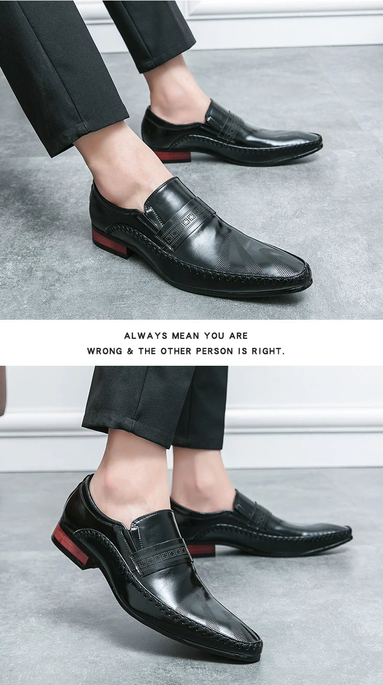 Mocasines Negros Hombre Piel Dividida Puntiagudos Formales Negocios | Sin Cordones