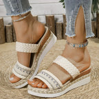 Sandalias de Cuña Bohemias | Plataforma Tejida | Suela Gruesa