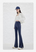 Pantalón Acampanado Curva Raya | Micro Flare Tobillo Dividido | Piel Tiburón Cintura Alta Sexy