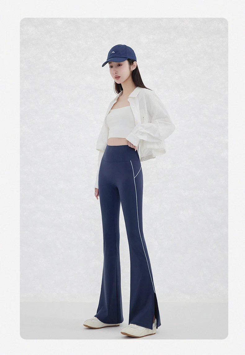 Pantalón Acampanado Curva Raya | Micro Flare Tobillo Dividido | Piel Tiburón Cintura Alta Sexy