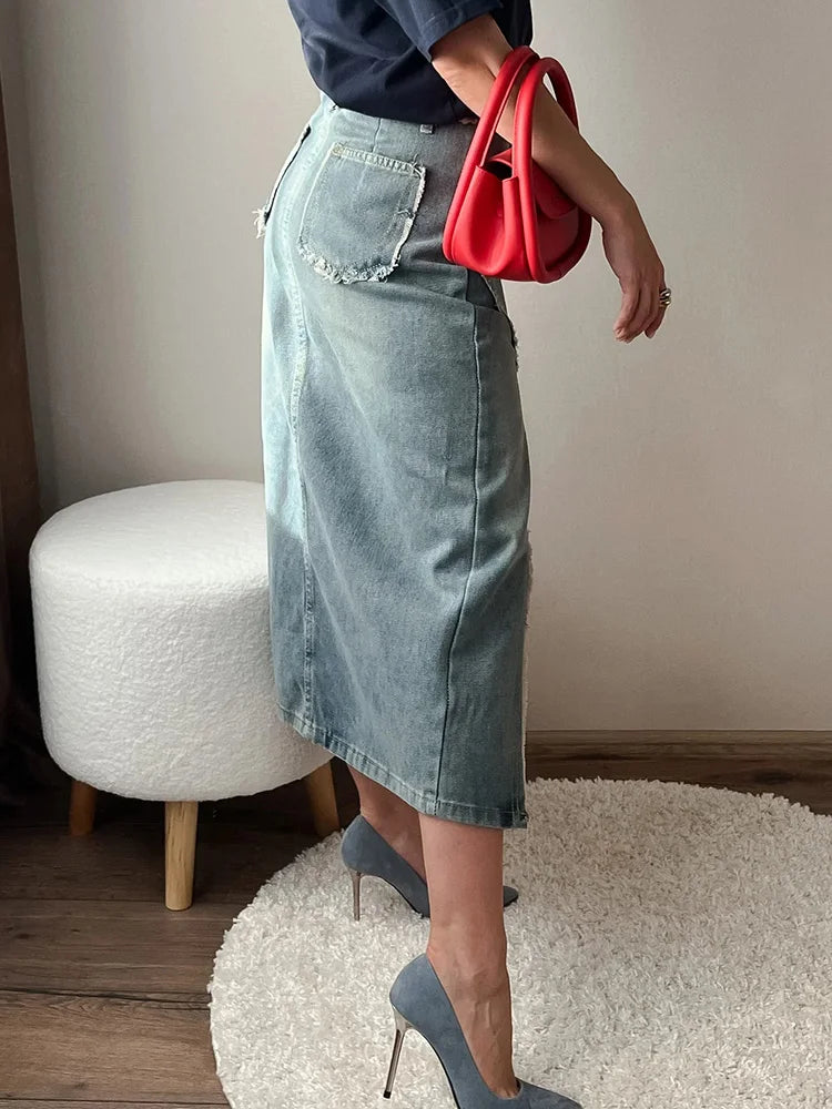 Falda Mini Vaquera Acampanada Estilo Retro Y2K | Cintura Imperio Bolsillos