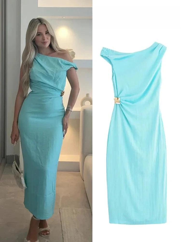 Vestido largo elegante para mujer | Vestido asimétrico con abertura, verano 2025