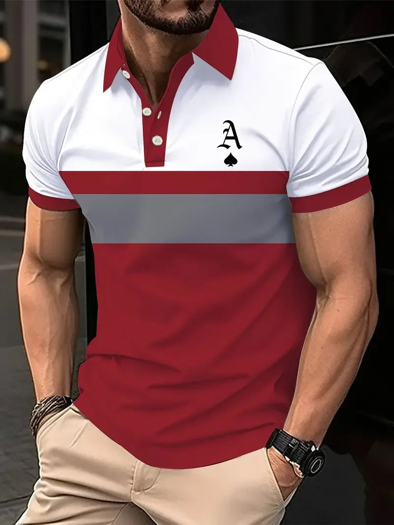 Polo Clásico Hombre Estampado Rayas | Golf Manga Corta Respirable Cintura Ancha