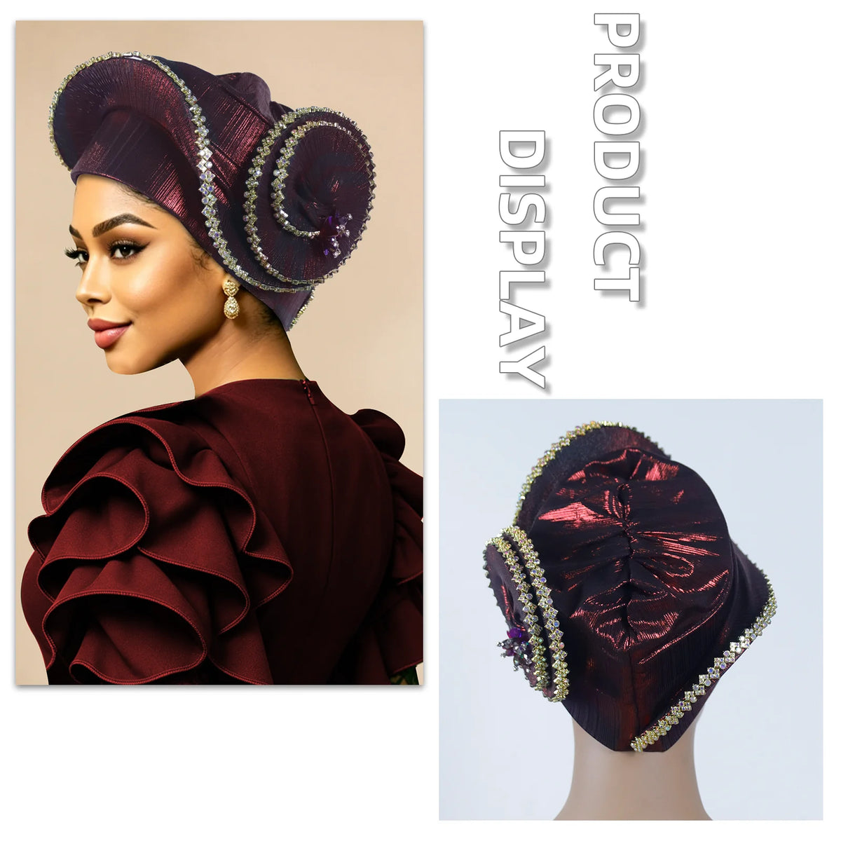 Turbante Espiral con Pedrería para Mujer, Auto Gele