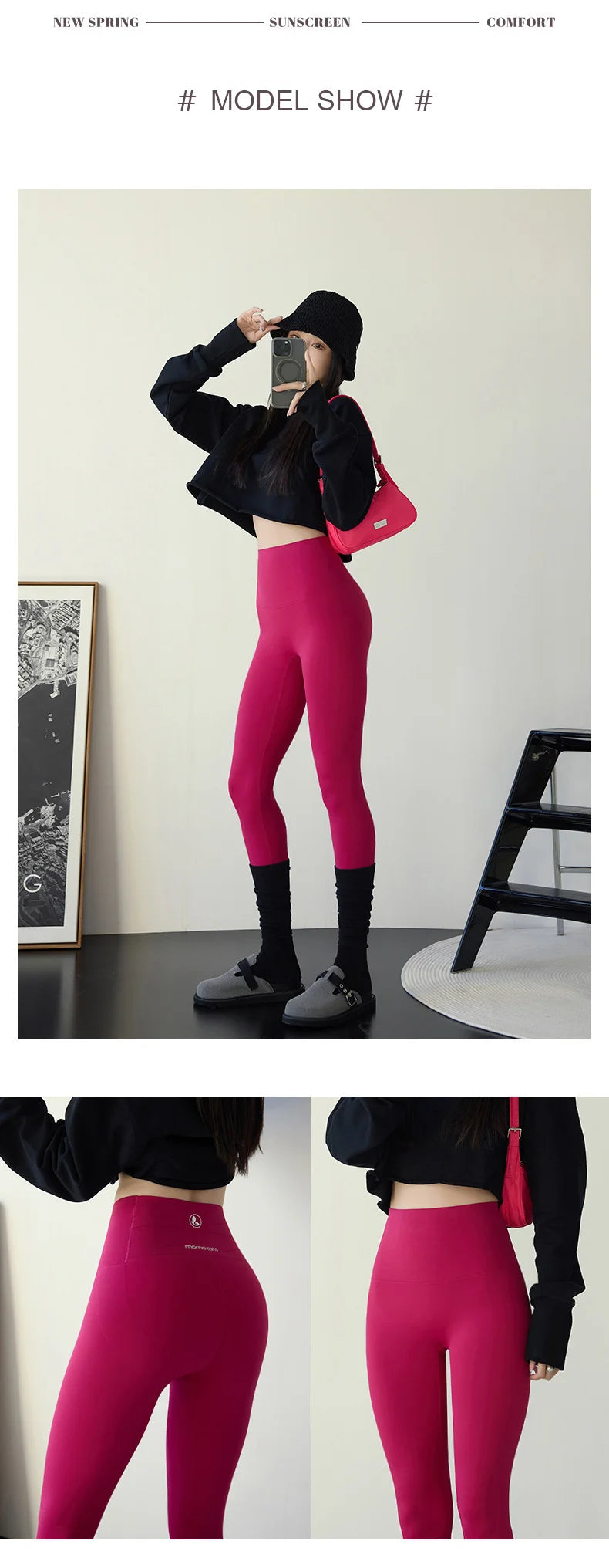 Leggings Piel Tiburón Ciruela | Sensación Desnuda 3D Push Up | Sexy Yoga Fitness PV | Ticotrendy