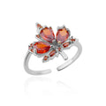 Anillo Ticotrendy Hoja Arce | Circón | Abierto Acero Inox Oro | Joyería Boda