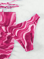 Bikini con Estampado Ondulado y Falda - Conjunto Práctico y Bonito