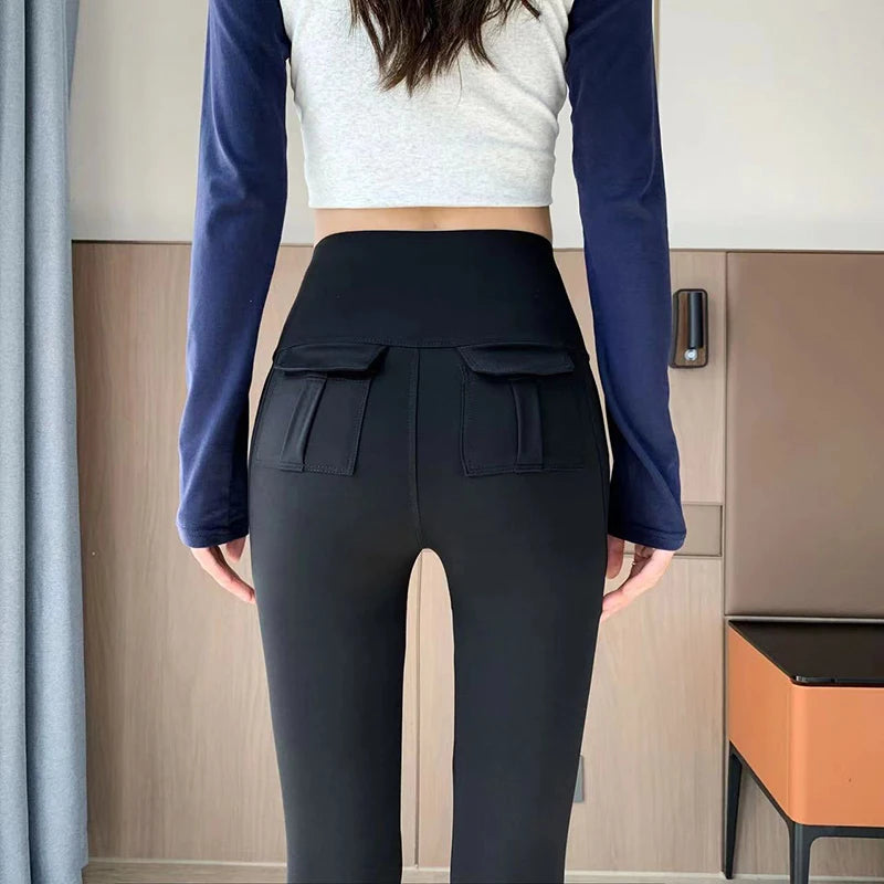 Leggings Piel Tiburón Cargo | Cintura Alta Elástico Sexy | Bolsillo Fitness Deporte PV | Ticotrendy