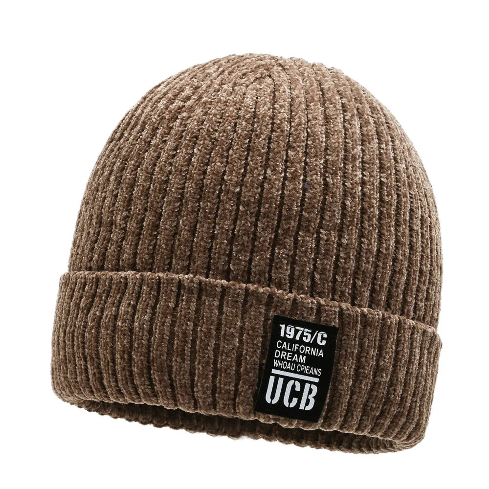 Gorro Tejido Lana Chenilla Terciopelo Grueso Térmico | Invierno Ajustable Unisex