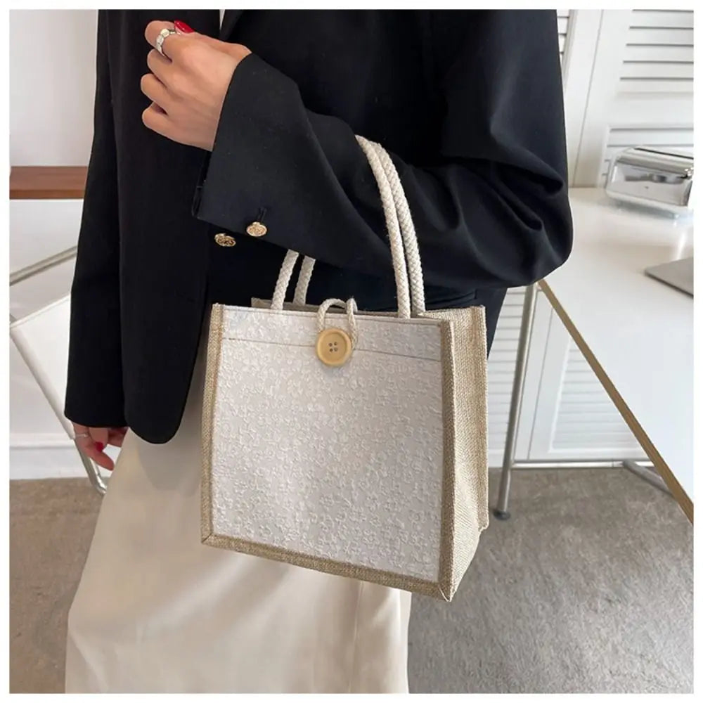 Bolso de Mano de Lino Simple con Cremallera, Gran Capacidad y Estilo Fresco