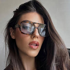 Gafas Sol Retro Doble Puente Montura Grande | Leopardo Té Degradado Moda Casual
