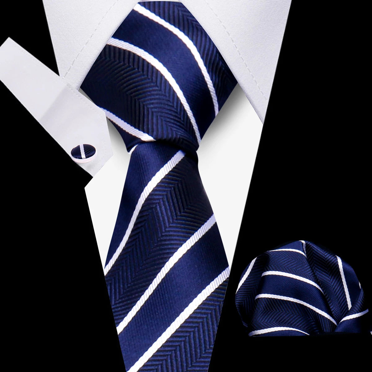 Conjunto Corbata Pañuelo Gemelos Negocios Boda Accesorio De Moda