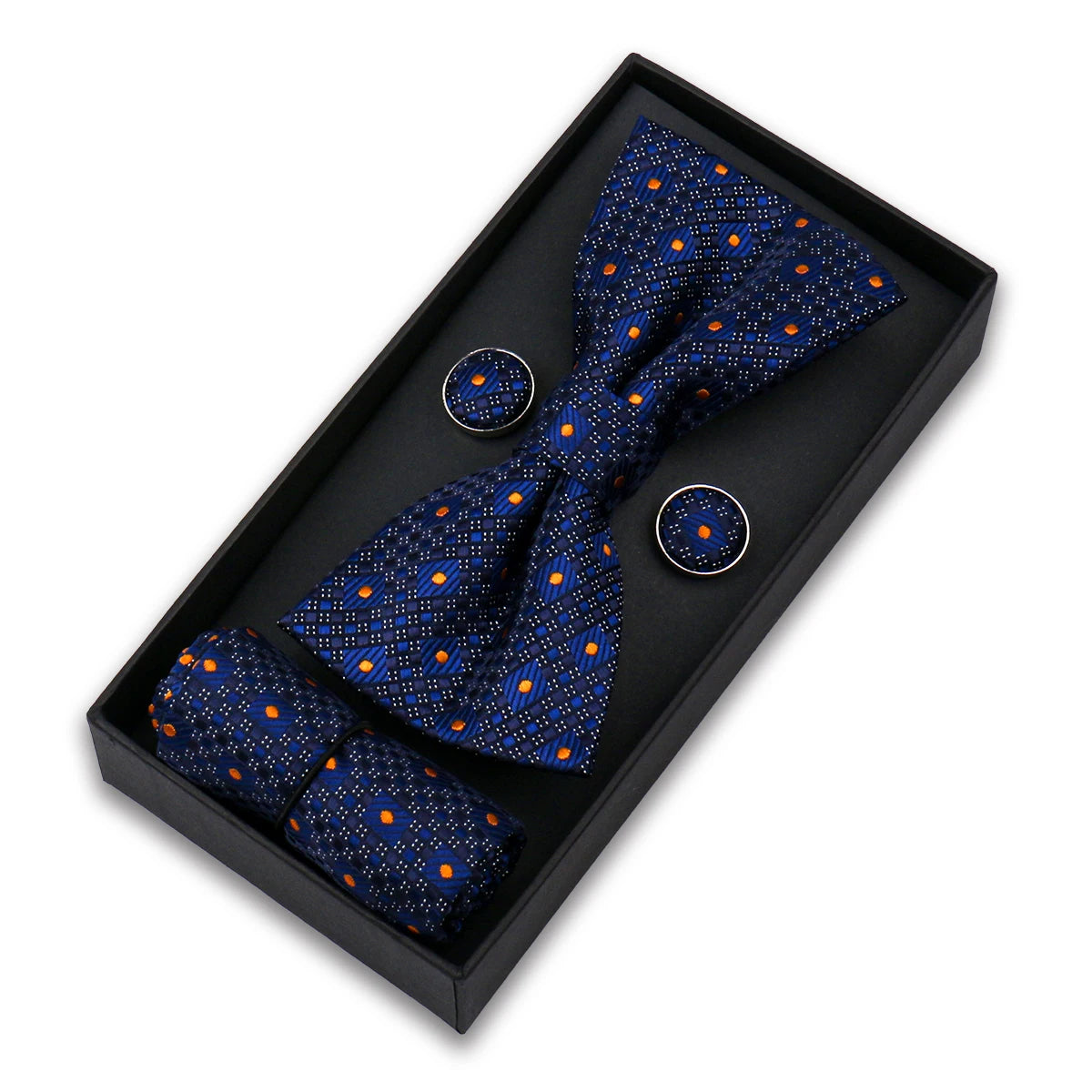 Set De Pajarita Pañuelo Gemelos Regalo Elegante Estilo Para Hombres