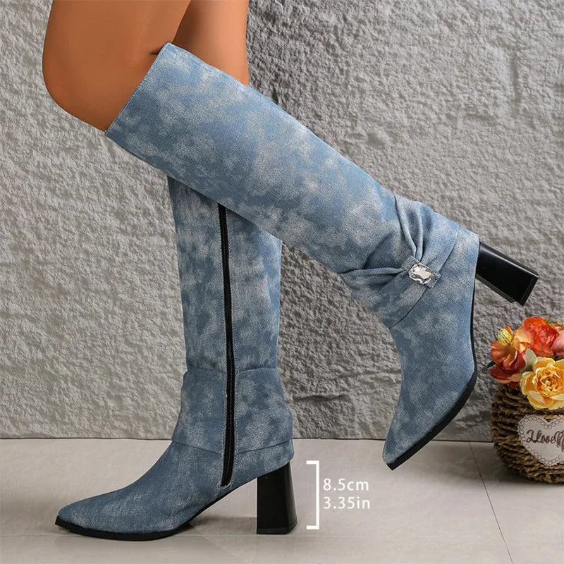 Botas de Denim de Media Pantorrilla | Tacón Superalto