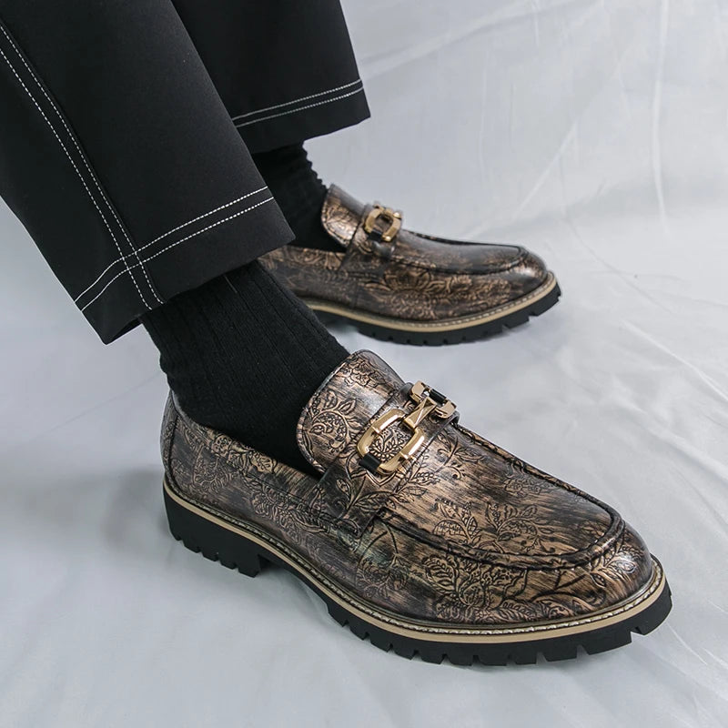Zapatos Vestir Hombre Estampado Dorado | Negocios Punta Estrecha Antideslizante Formal