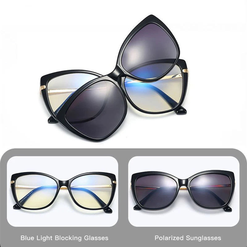 Gafas Lectura Ojo Gato Montura Metálica Clip Magnético | Polarizadas Miopía A La Moda