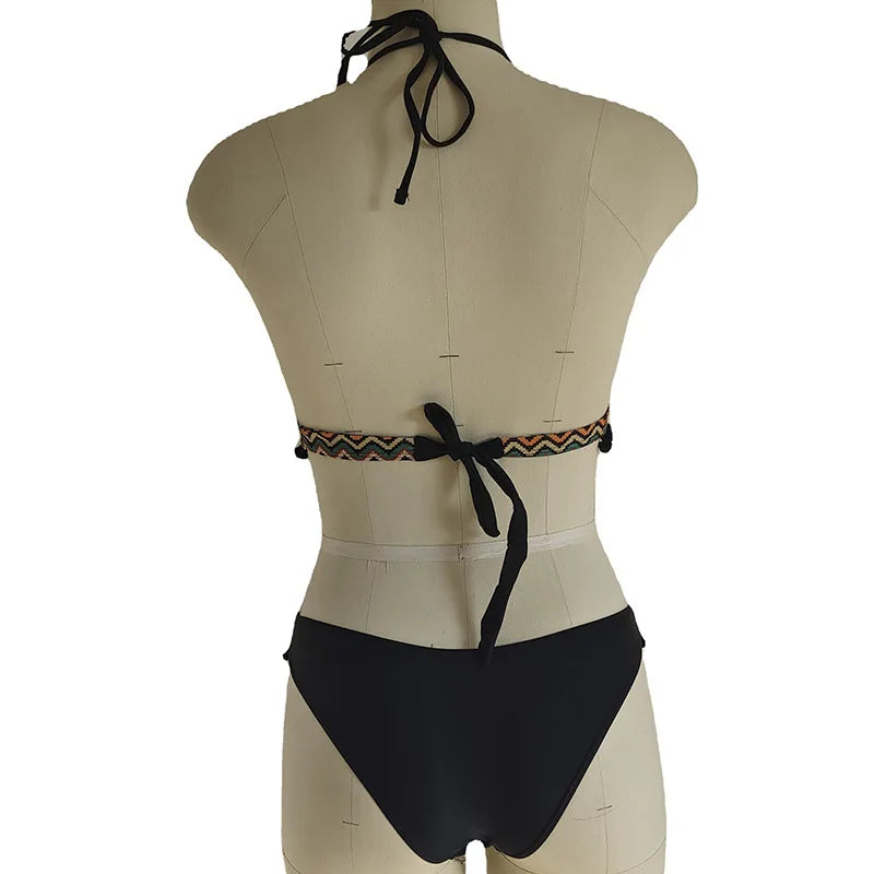 Bikini Set Ticotrendy Mujer Estilo Playa Cuello Halter Bordeado | Cintura Alta