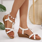 Sandalias Romanas Cuña Tejida Banda Elástica | Calzado Gladiador Confort Casual