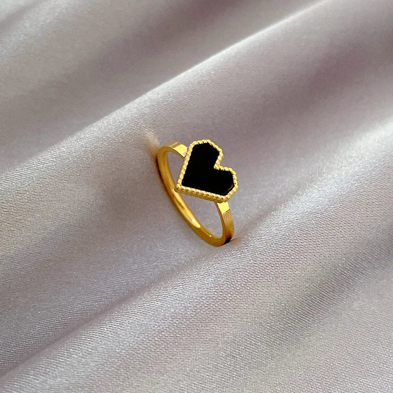 Anillos simples de corazón de amor de concha de acero inoxidable para mujeres y niñas, anillos de concha blanca y negra, regalos de joyería para amigos