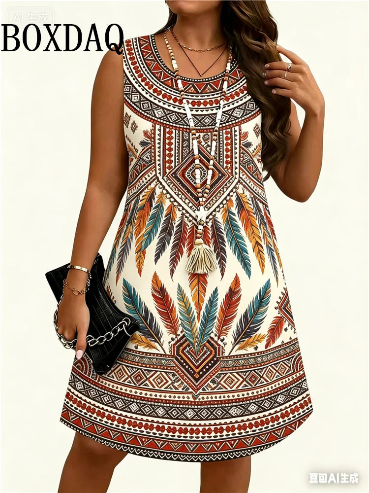 Vestido Étnico 3D Flores para Mujer | Sin Mangas y Estilo Vintage | Holgado para Verano 2026 | Tico Trendy