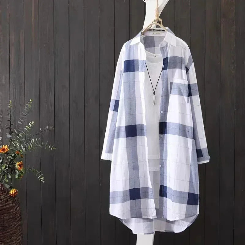 Blusa a Cuadros Manga Larga Plus Size | Camisa Holgada Elegante Otoño | Tallas 2XL-5XL | Tico Trendy