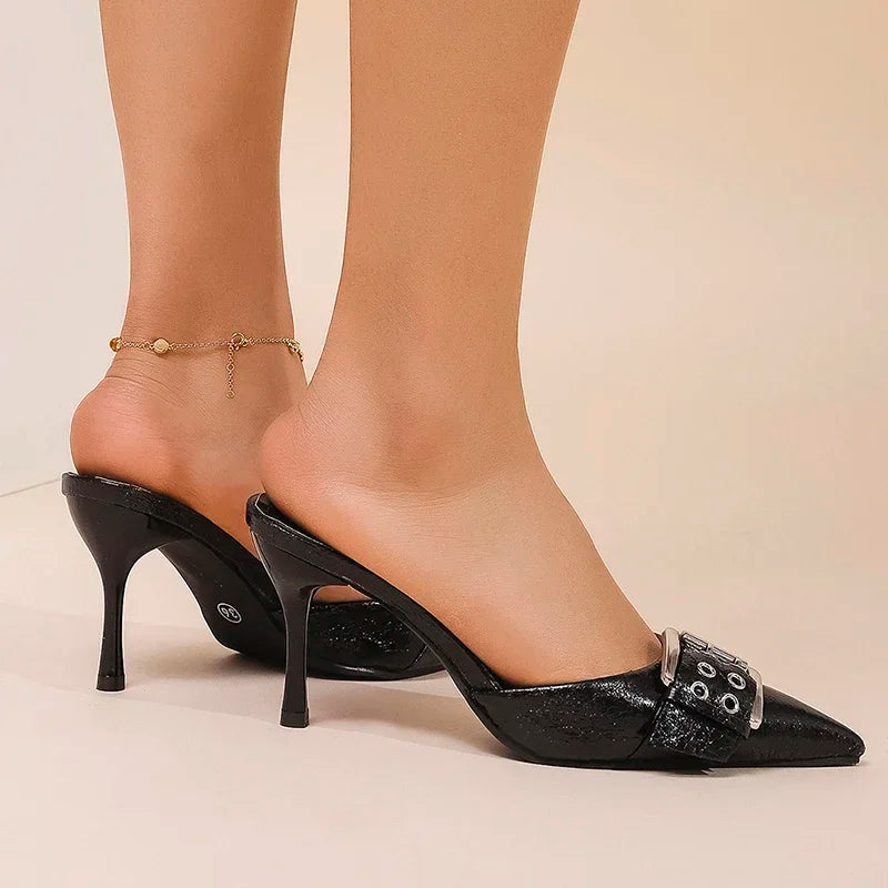 Sandalias Mules de Plataforma con Tacón Fino para Mujer