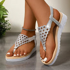 Sandalias plateadas con Clip calado para mujer, cuñas de plataforma de verano 2025, Sandalias romanas, Sandalias de cristal con banda elástica a la moda para mujer