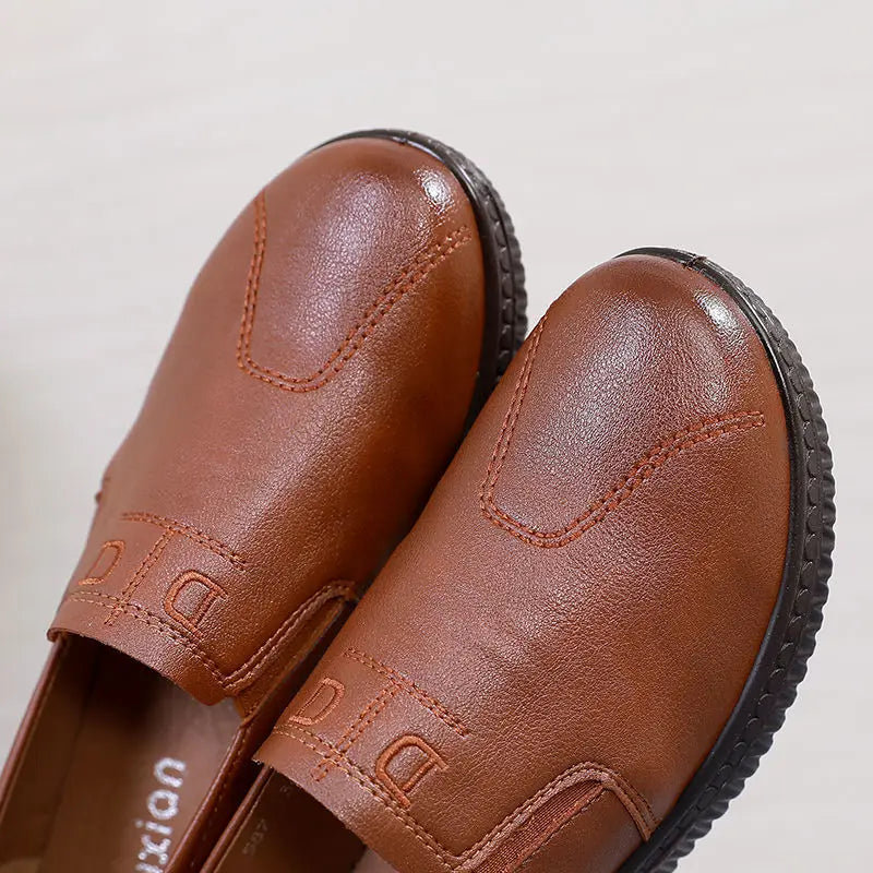 Mocasines Retro Marrones con Cuña | Cuero | Bailarinas Oxford | Talla Grande