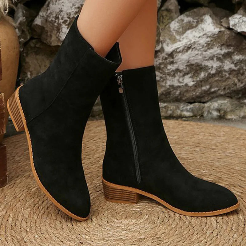 Botines de Tacón Cuadrado | Ante Sintético | Mujer