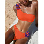 Bikini 3D con Costuras y Sujetador de Un Solo Hombro - Color Sólido