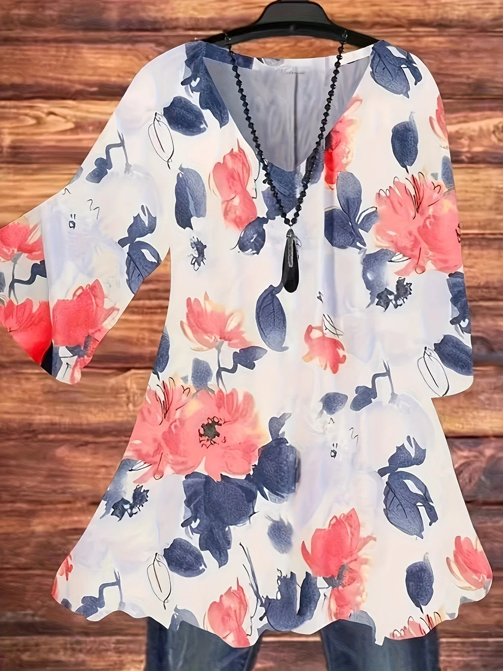 Blusa de manga corta con estampado de flores y media manga con cuello en V de verano para mujer de talla grande 1XL-5XL