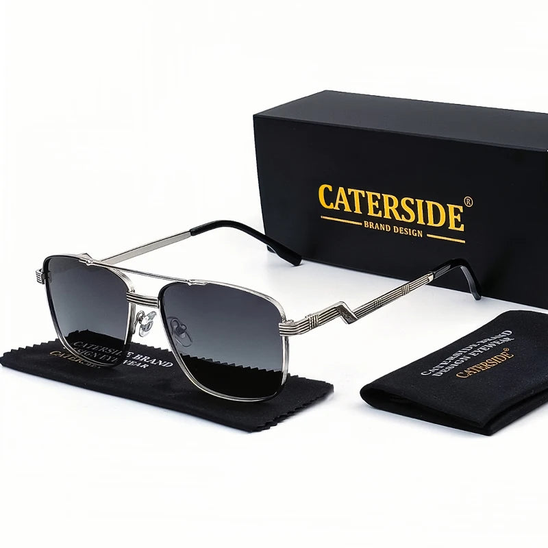 Gafas de Sol CATERSIDE Polarizadas | Lentes Planas y Doble Puente | Montura Metal | UV400