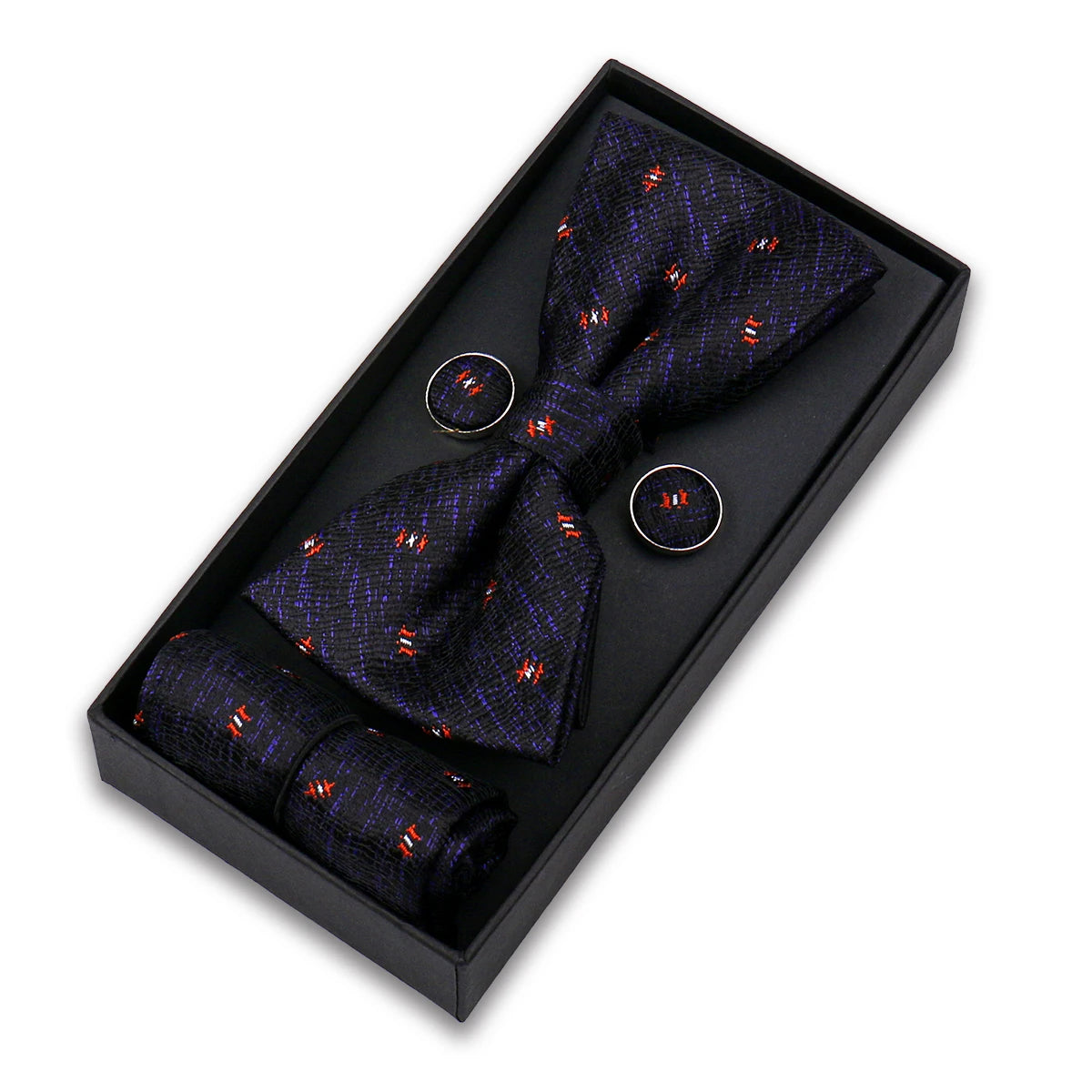 Set De Pajarita Pañuelo Gemelos Regalo Elegante Estilo Para Hombres