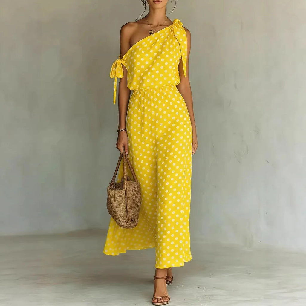 Vestido Midi Estampado Hombros Descubiertos