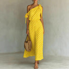 Vestido Midi Estampado Hombros Descubiertos