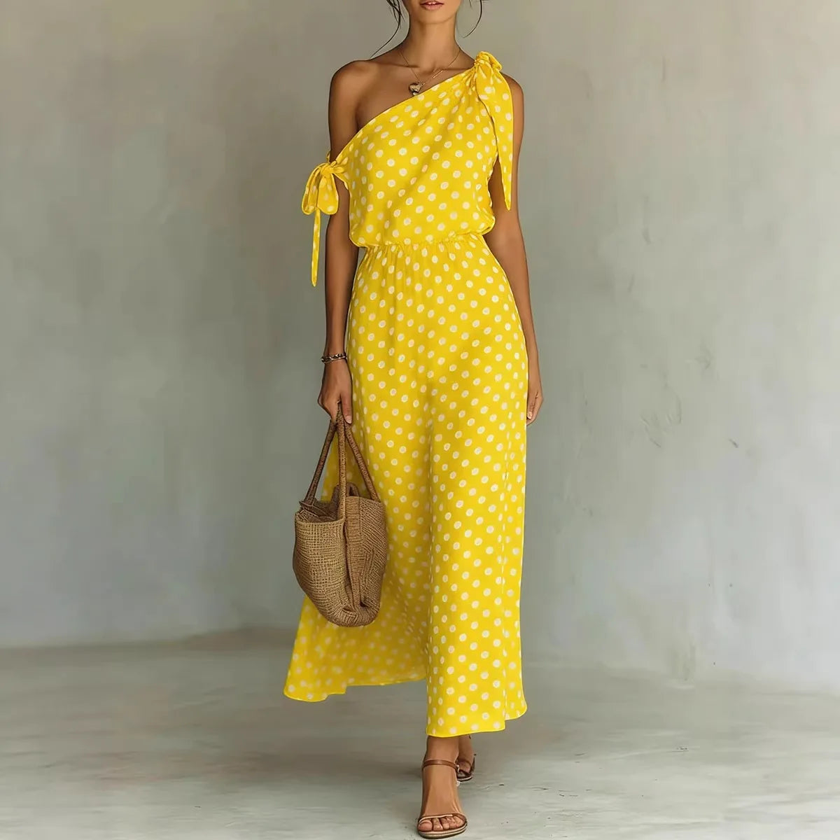 Vestido Midi Estampado Hombros Descubiertos