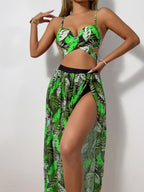 Bikini Sexy con Falda Larga de Malla - Conjunto de 3 Piezas para Playa