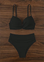 Bikini con Tirantes Finos y Cuello en V - Cintura Alta Torcida